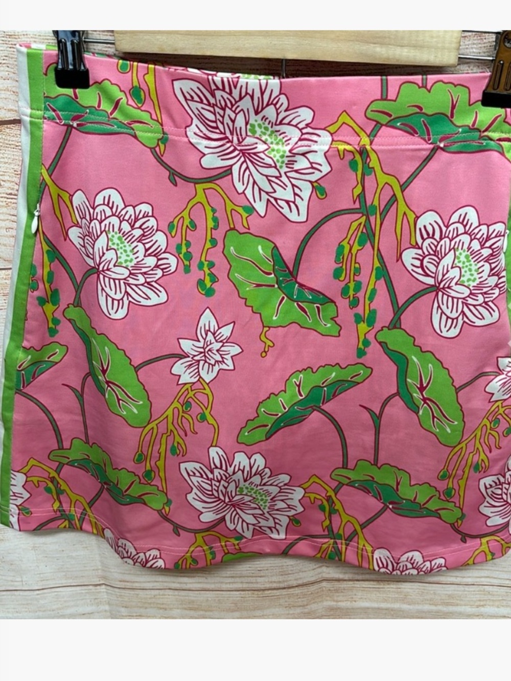 Gretchen Scott Designs Pink Floral Swim Skort with Green Leaf Accents